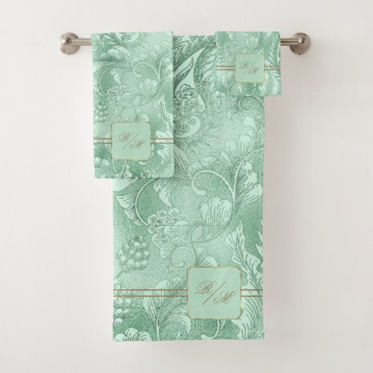Paisley Garden FloraMonogram Mint Groen/Goud ID750 Bad Handdoek (Insitu)