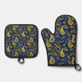Paisley geel blauw patroon ovenwant & pannenlap set (Voorkant)