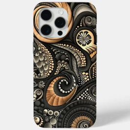 Paisley Geïnspireerd Zwart Beige Designer Bescherm iPhone 15 Pro Max Hoesje