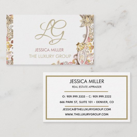 Paisley Gold Ruby Luxury Elegant Script Visitekaartje (Voorkant / Achterkant)