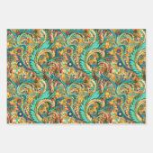 Paisley Golden Flower Abstract Patroon Set 1 Inpakpapier Vel (Voorkant 3)