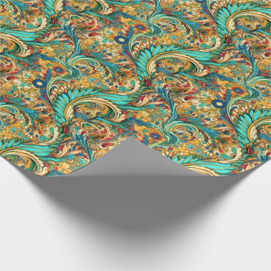 Paisley Golden Flower Abstract Pattern 3 Cadeaupapier (Hoek)