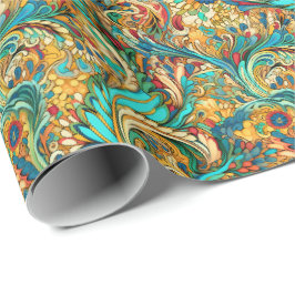 Paisley Golden Flower Abstract Pattern 3 Cadeaupapier