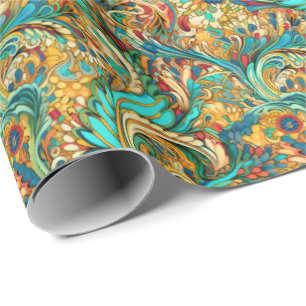 Paisley Golden Flower Abstract Pattern 3 Cadeaupapier