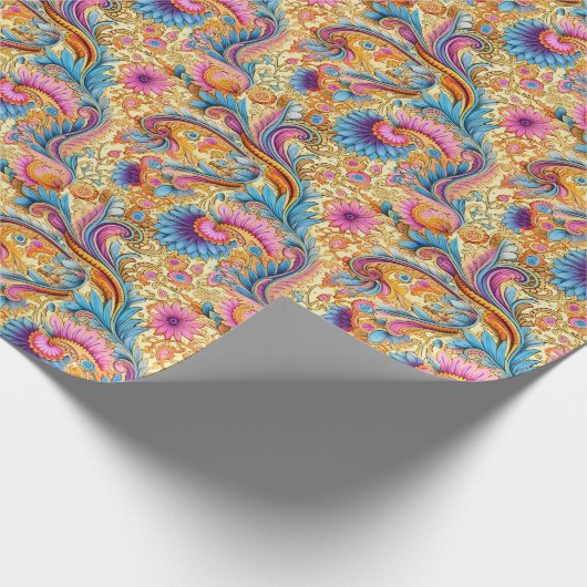 Paisley Golden Flower Abstract Pattern 6 Cadeaupapier (Hoek)