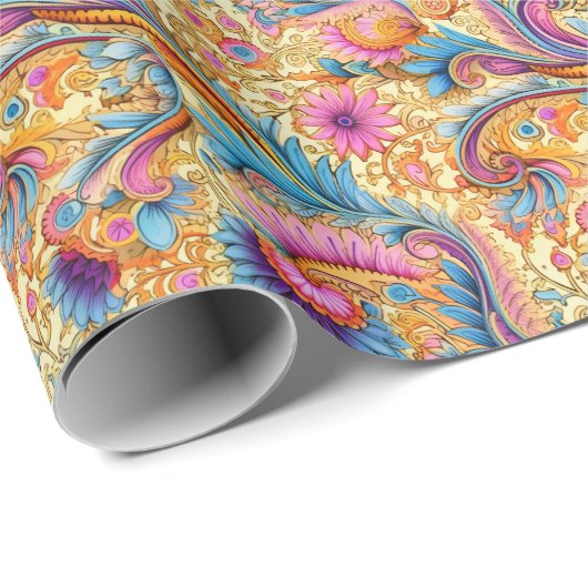 Paisley Golden Flower Abstract Pattern 6 Cadeaupapier (Rol Hoek)