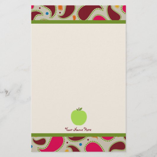Paisley & Green Apple Personalized Teacher Briefpapier (Voorkant)