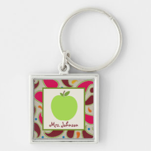 Paisley & Green Apple Personalized Teacher Sleutelhanger