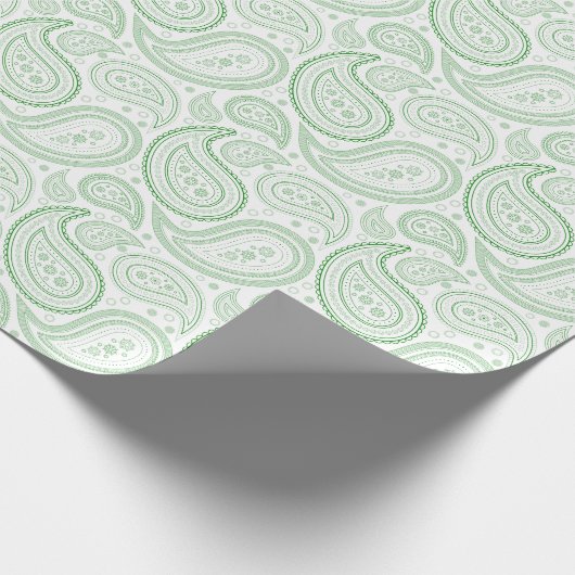 Paisley Green over whitepapier Cadeaupapier (Hoek)