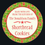Paisley groen rood koekje swap bakken cadeau stick ronde sticker<br><div class="desc">Schattigee groene en rode kerstpaisley en stickers met motief, ideaal voor kerstkoekjesruilfeesten of voor het verkopen van uw zelfgemaakte shortbreads en andere gebakken producten op boerenmarkten en ambachtelijke beurzen rond Kersttijd. Gebruik deze stickers om je kerstcadeaus die je anderen geeft of voor de gunsten van kinderen aan familie en vrienden...</div>
