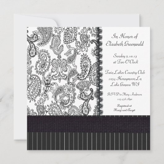  Paisley Hatbox Black White Vrijgezellenfeest Kaart (Achterkant)