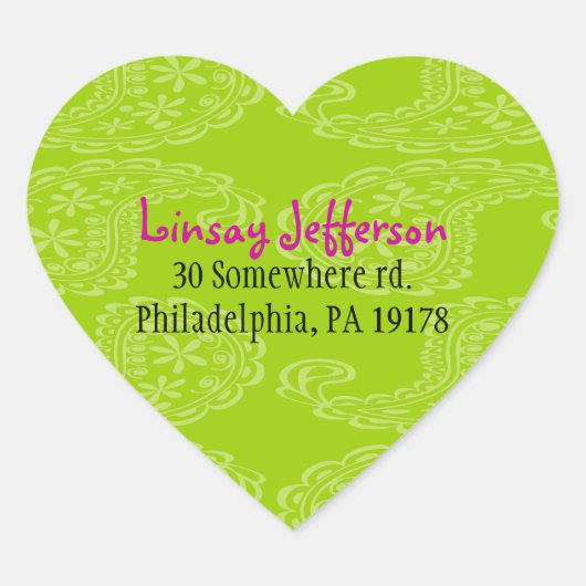 Paisley Heart Birthday Party Sticker Seal green (Voorkant)