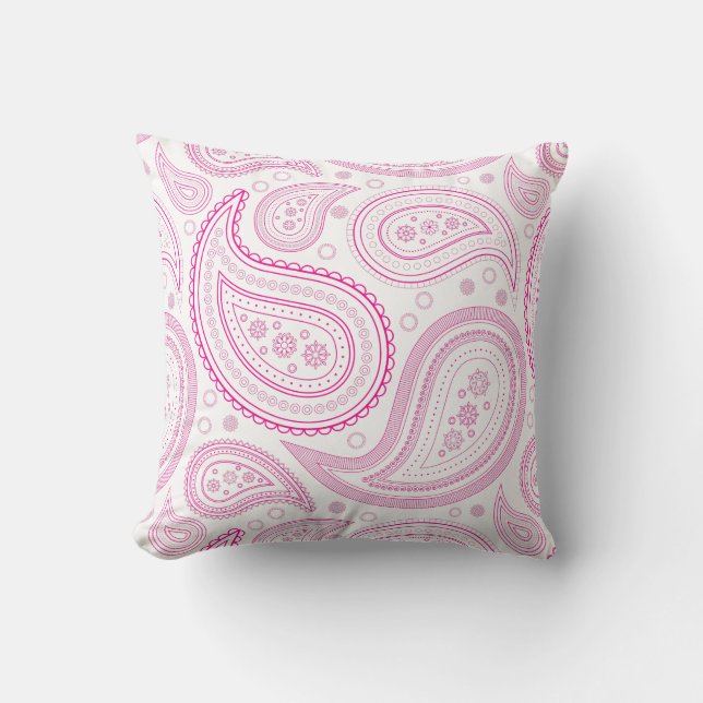 Paisley heet roze op witte kussensloop kussen (Voorkant)