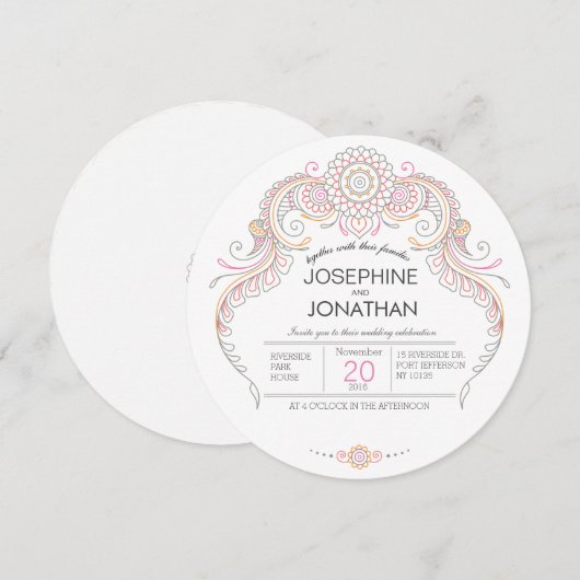 paisley henna design bruiloft kaart (Voorkant / Achterkant)