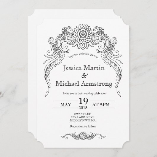 Paisley henna ontwerp bruiloft uitnodiging kaart (Voorkant / Achterkant)