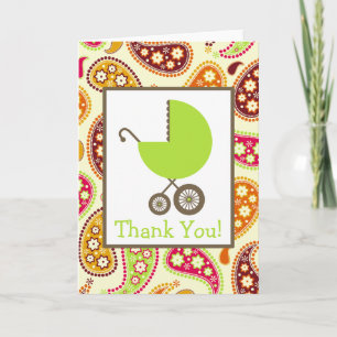 Paisley & het Groene Baby shower van het Vervoer Bedankkaart