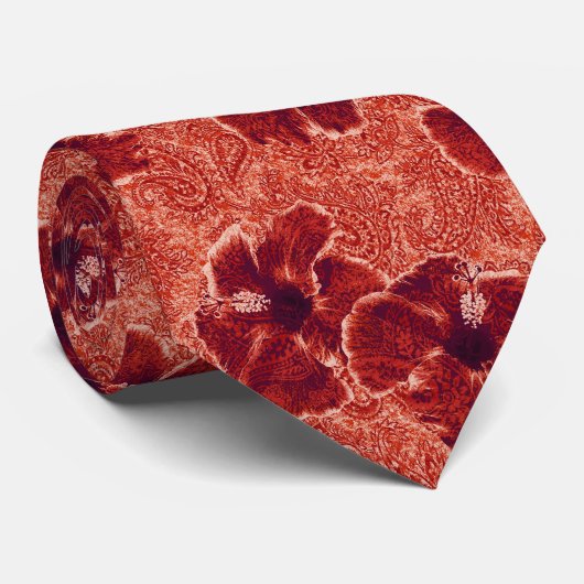 Paisley Hibiscus Hawaiian Retro Tweezijdig bedrukt Stropdas (Opgerold)