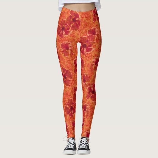 Paisley Hibiscus  Psychedelic Floral Leggings (Voorkant)