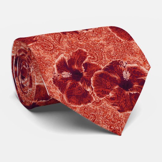 Paisley Hibiscus Retro Single-side bedrukt Stropdas (Opgerold)