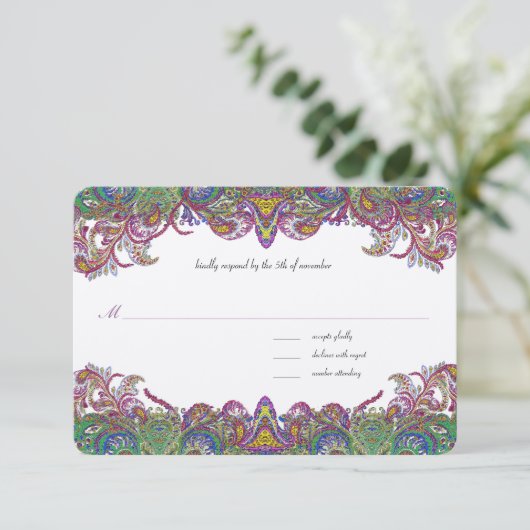 Paisley Honeysuckle Damask Wedding RSVP (Staand voorkant)