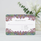  Paisley Honeysuckle Damask Wedding RSVP Kaartje (Staand voorkant)