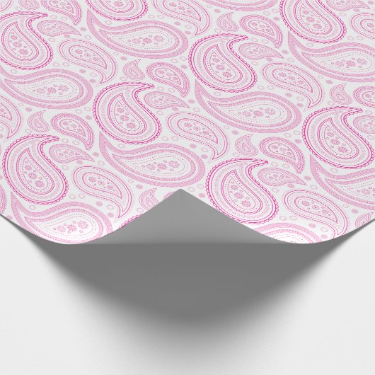 Paisley Hot Pink op wit omslagpapier Cadeaupapier (Hoek)