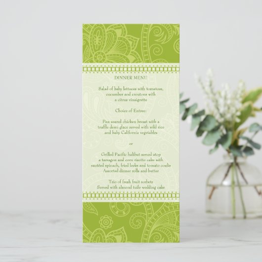 Paisley Impression in Green Menu Rack Kaart (Staand voorkant)