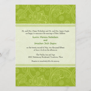 Paisley Impression in Green Wedding Invitation Kaart