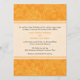 Paisley Impression in Oranje Wedding Invitation Kaart