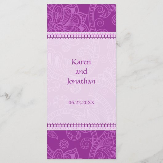 Paisley Impression in Violet Menu Rack Kaart (Achterkant)