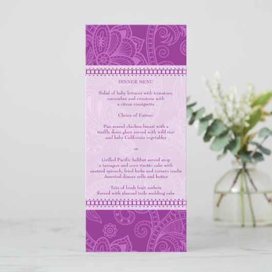 Paisley Impression in Violet Menu Rack Kaart (Staand voorkant)