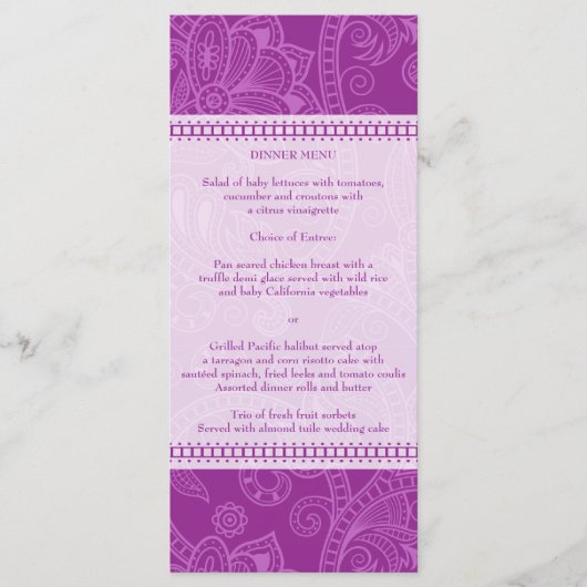 Paisley Impression in Violet Menu Rack Kaart (Voorkant)