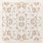 Paisley in Beige Esthetische Modern Tan Brown Glazen Onderzetter (Voorkant)