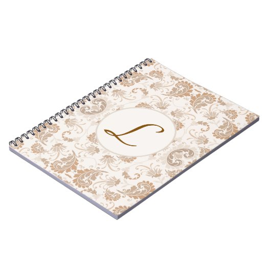 Paisley in Beige Esthetische Modern Tan Brown Init Notitieboek (Linkerzijde)