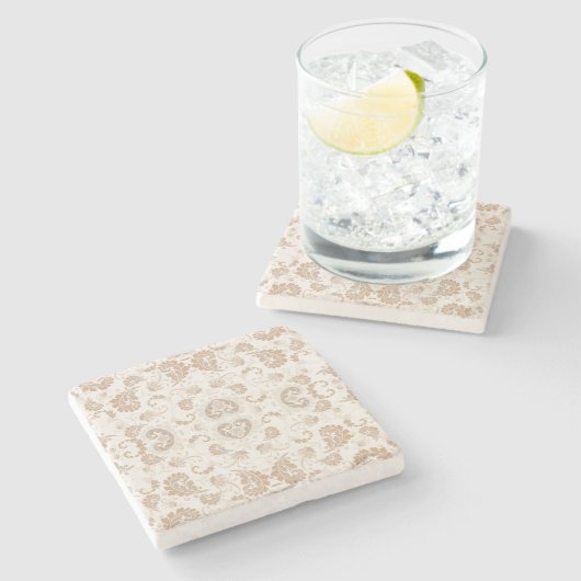 Paisley in Beige Esthetische Modern Tan Brown Stenen Onderzetter (Zijkant)