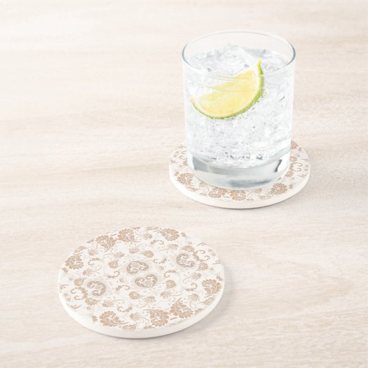 Paisley in Beige Esthetische Modern Tan Brown Zandsteen Onderzetter (Zijkant)