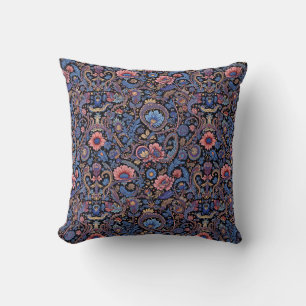 Paisley in blauw en koraal kussen