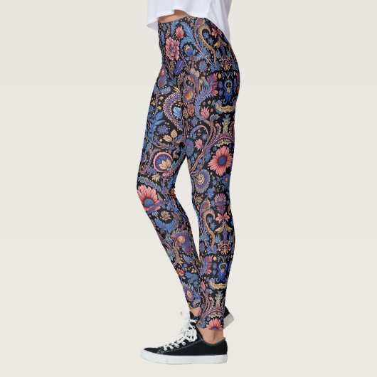 Paisley in blauw en koraal leggings (Links)