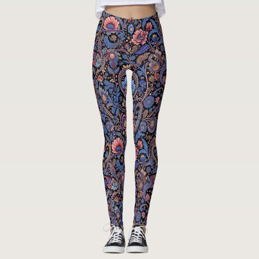 Paisley in blauw en koraal leggings (Voorkant)