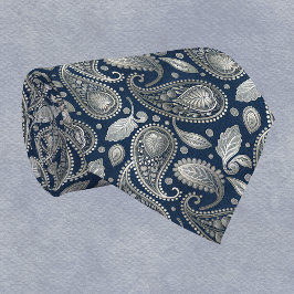 Paisley in marineblauw en elegant zilver stropdas