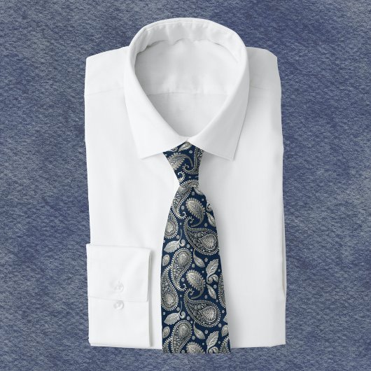 Paisley in marineblauw en elegant zilver stropdas