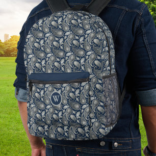 Paisley in Navy Blau Zilveren Vintage Look Monogra Bedrukte Rugzak