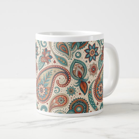  Paisley in rode Blauwgroen crème Grote Koffiekop (Voorkant rechts)