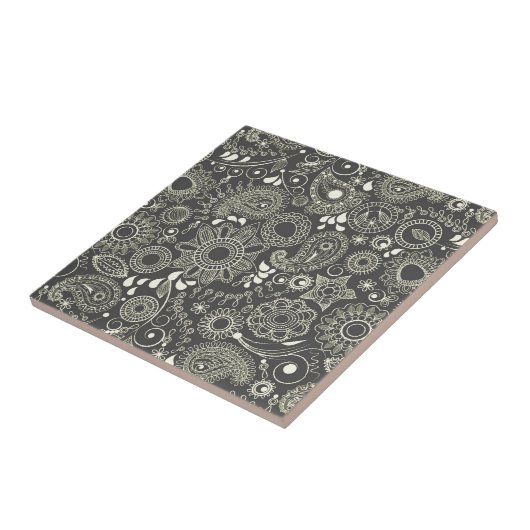 Paisley in zwart-wit tegeltje (Zijkant)