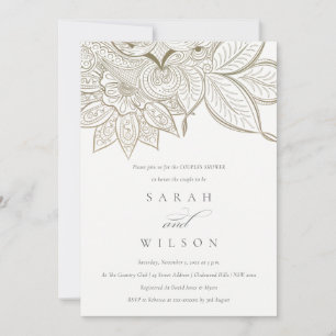 Paisley Ivory Gold Couples Shower Invite Bedankkaart