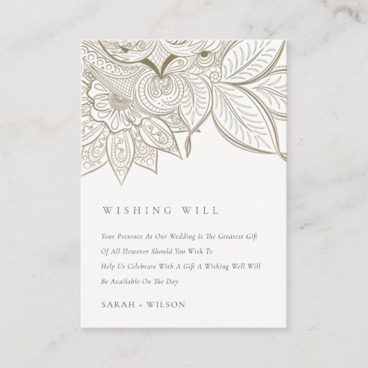 Paisley Ivory Gold Wedding Goed Informatiekaartje (Voorkant)
