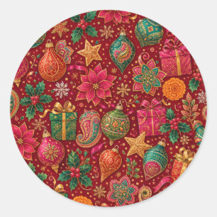 Paisley Jewel Tone Kerststickers Ronde Sticker