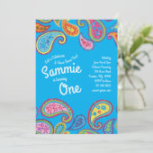  Paisley Kleurrijke 1e Verjaardag Uitnodigingen (Staand voorkant)