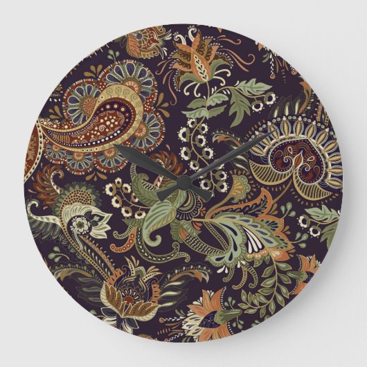 Paisley Kleurrijke Textiel: Etnisch  Ontwerp Grote Klok (Voorkant)