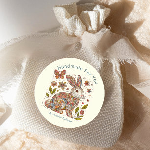 Paisley Konijn "Met de Hand Gemaakt Voor Jou" Mark Ronde Sticker
